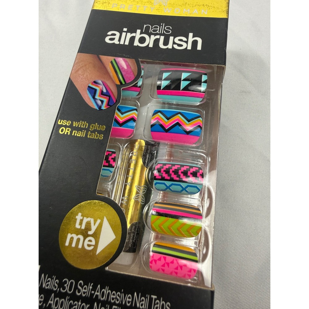Pretty Woman Airbrush Press On Nails Colorful Geometric Y2K Festival Nail Set